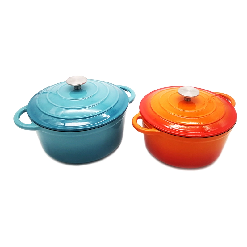 6qt Azul Cor Ferro fundido Holandês Forno caçarola Pot inoxidável Punho de aço