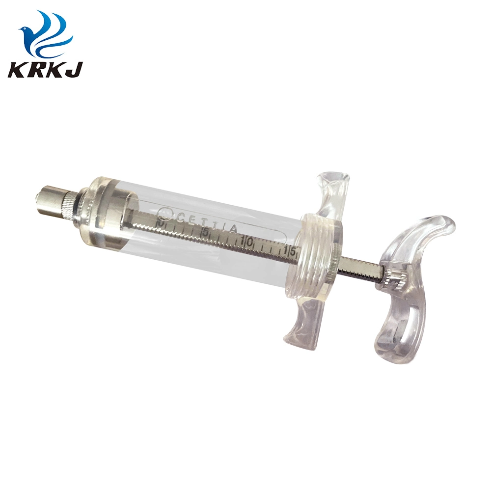 Veterinary Reusable Animal 20ml Brass Rode Fiberglass Tpx Syringe with Dosage Lock