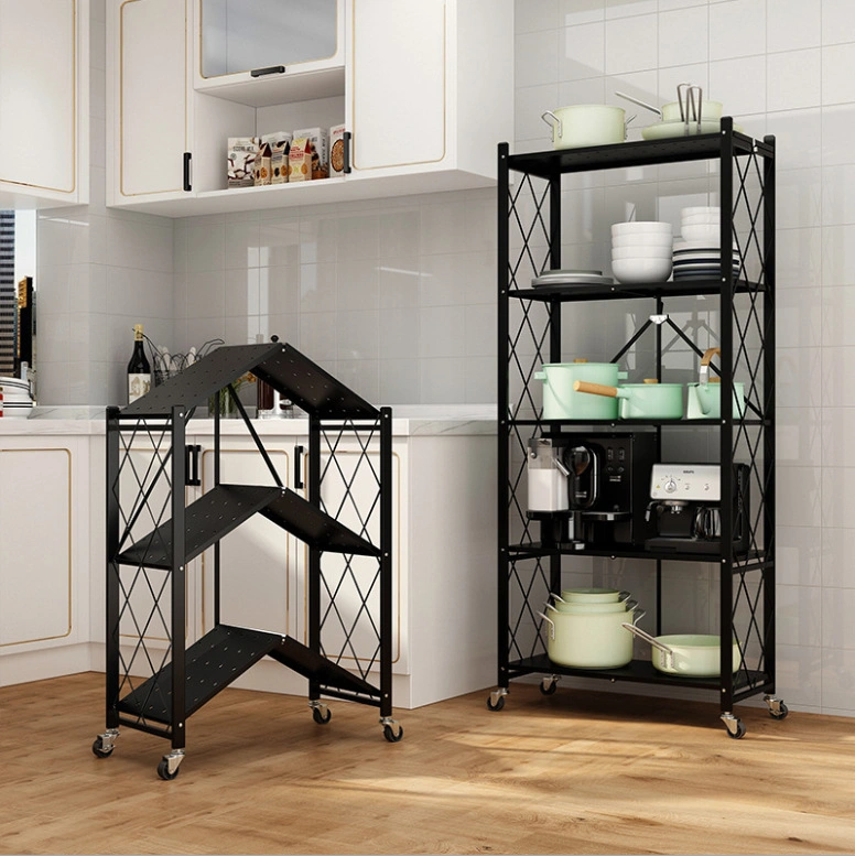 Factory Price Hot Selling Kitchen Foldable Floor Mobile Shelf Storage Holders Tableware Cart Organizer Rack