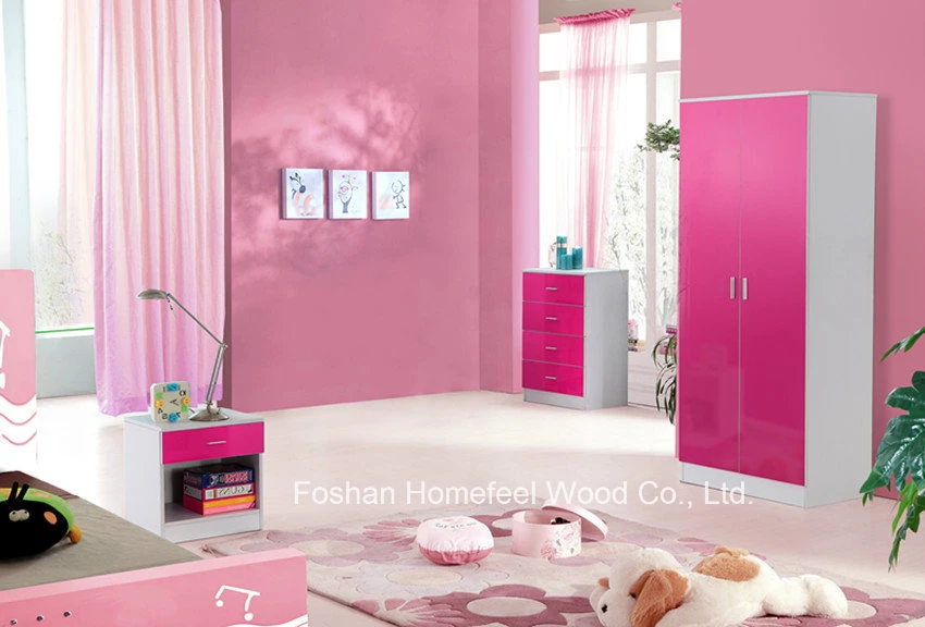 3 Piece Pink High Gloss Kids Bedroom Wardrobe Furniture Sets (HH02PW)