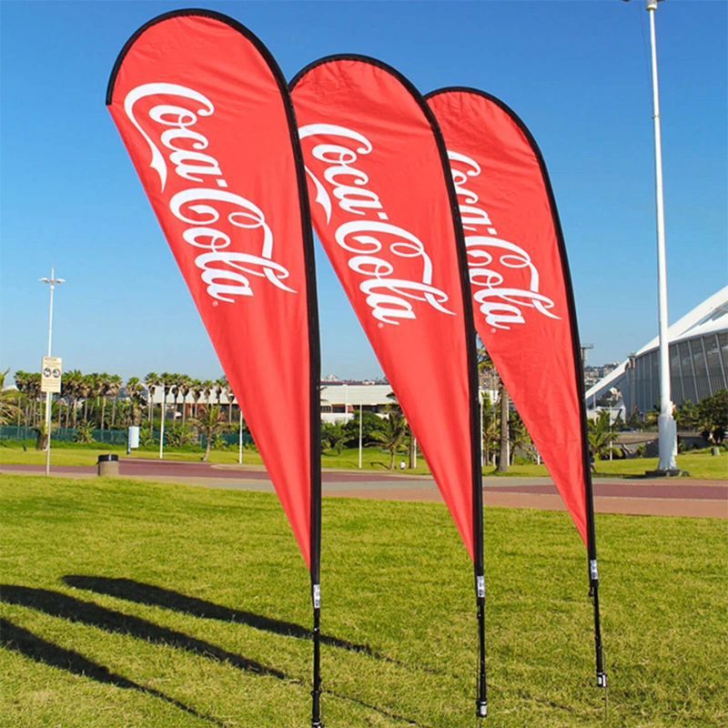 Portable Teardrop Flying Beach Flag Banner with Glassfiber Pole for Display Advertising