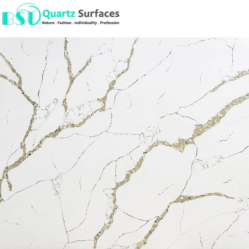 Polished White Artificial Quartz Stone Slab with Grey Veins