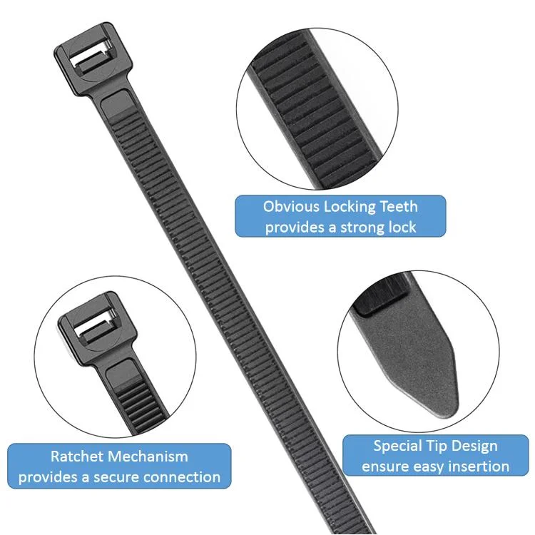 Wholesale/Supplier Black Strong Self Locking Nylon Cable Ties Factory Heavy Duty Zip Ties Cable Tie Price Manufacturer with RoHS