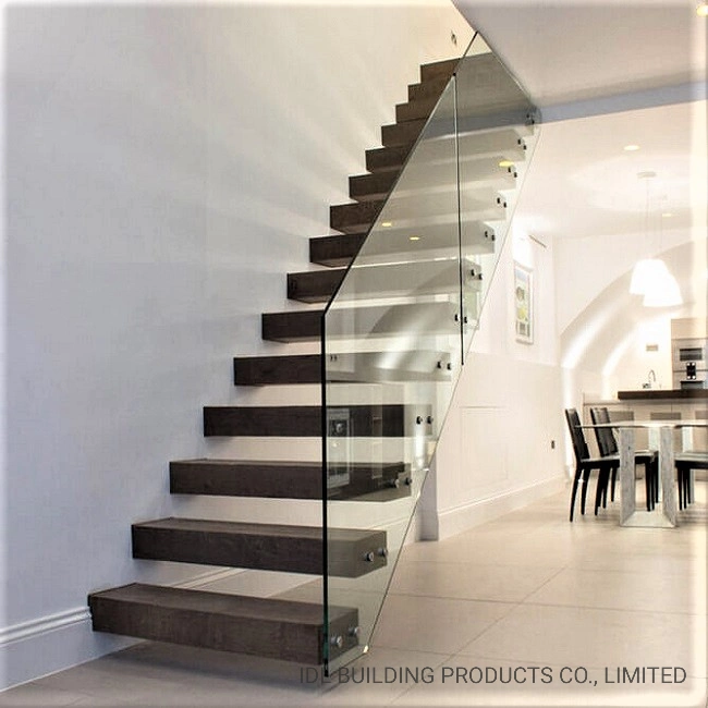 Easy Install Galvanized Steel Staircase Single Mono Stringer Stairs Interior Straight Stair with LED Wood Tread Glass Wall Panel Balustrade