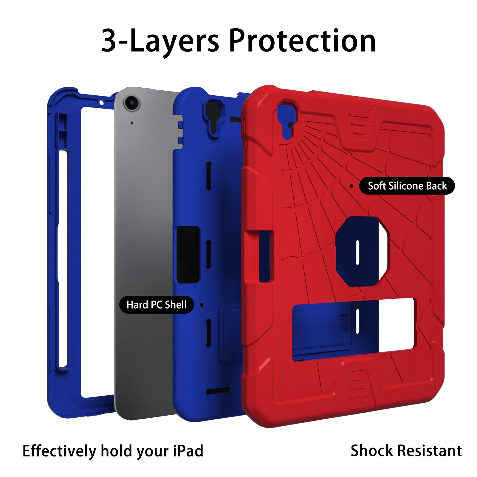 3 in 1 Shockproof Case with Pencil Slot Kickstand Tablet Cover for iPad Air 4/5 10.9 2020/2022