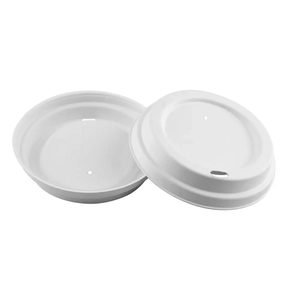 Eco Friendly Biodegradable Compostable Cups Cover Sugarcane Bagasse 90 mm Lid for Smoothie and Coffee