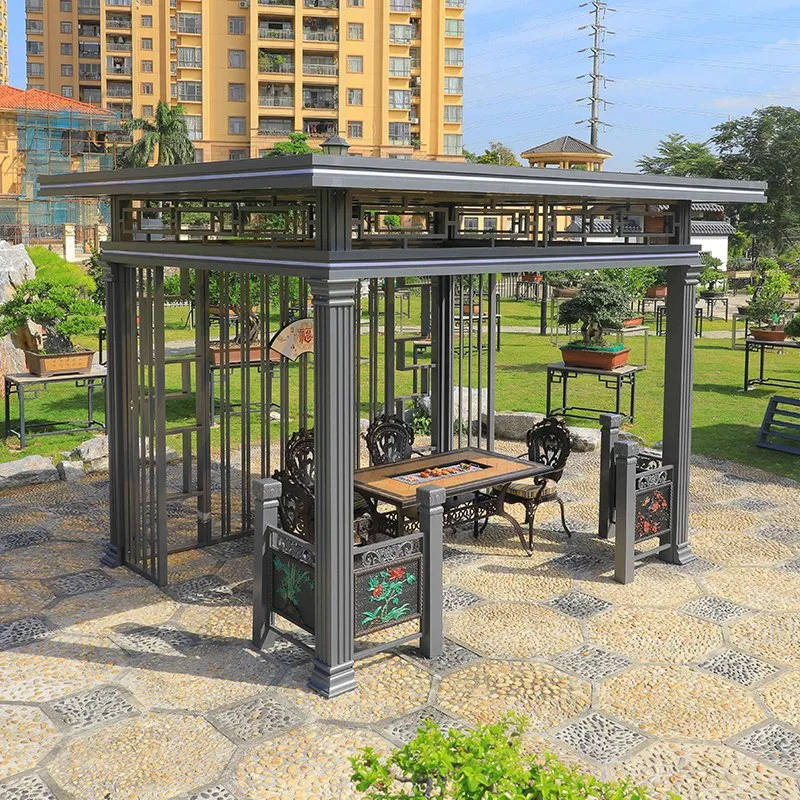 Muebles de Jardín Barbacoa Patio Aluminiumelectric impermeable con rejilla de control remot del techo de la Pérgola Gazebo con parasol retráctil