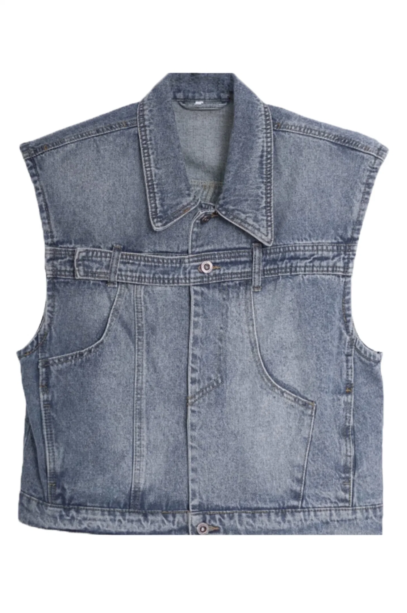 Fast Delivery Women Sleeveless Distressed Denim Vest Jacket Button Crop out Wear