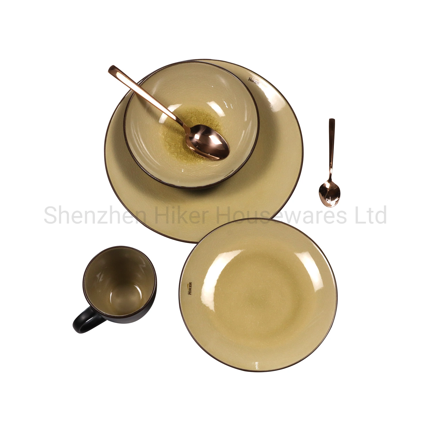 Manufacturer Stock 16PCS Ceramic Tableware Reactive Glaze Dinnerware Set Stoneware Dinner Sets