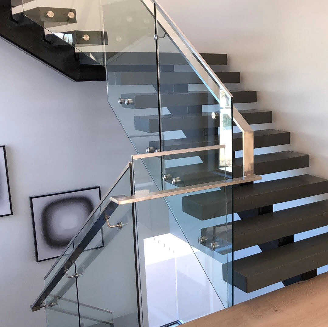 Simple Indoor Steel Stair Mono Stringer Straight Staircase Design Modern Stainless Steel/Wood Handrail Stairs