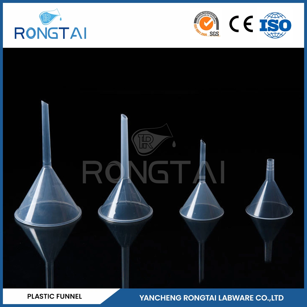 Rongtai Química instrumental de laboratorio proveedores PP 500 mm embudo plástico China 75mm 90mm embudo PP, embudos de plástico