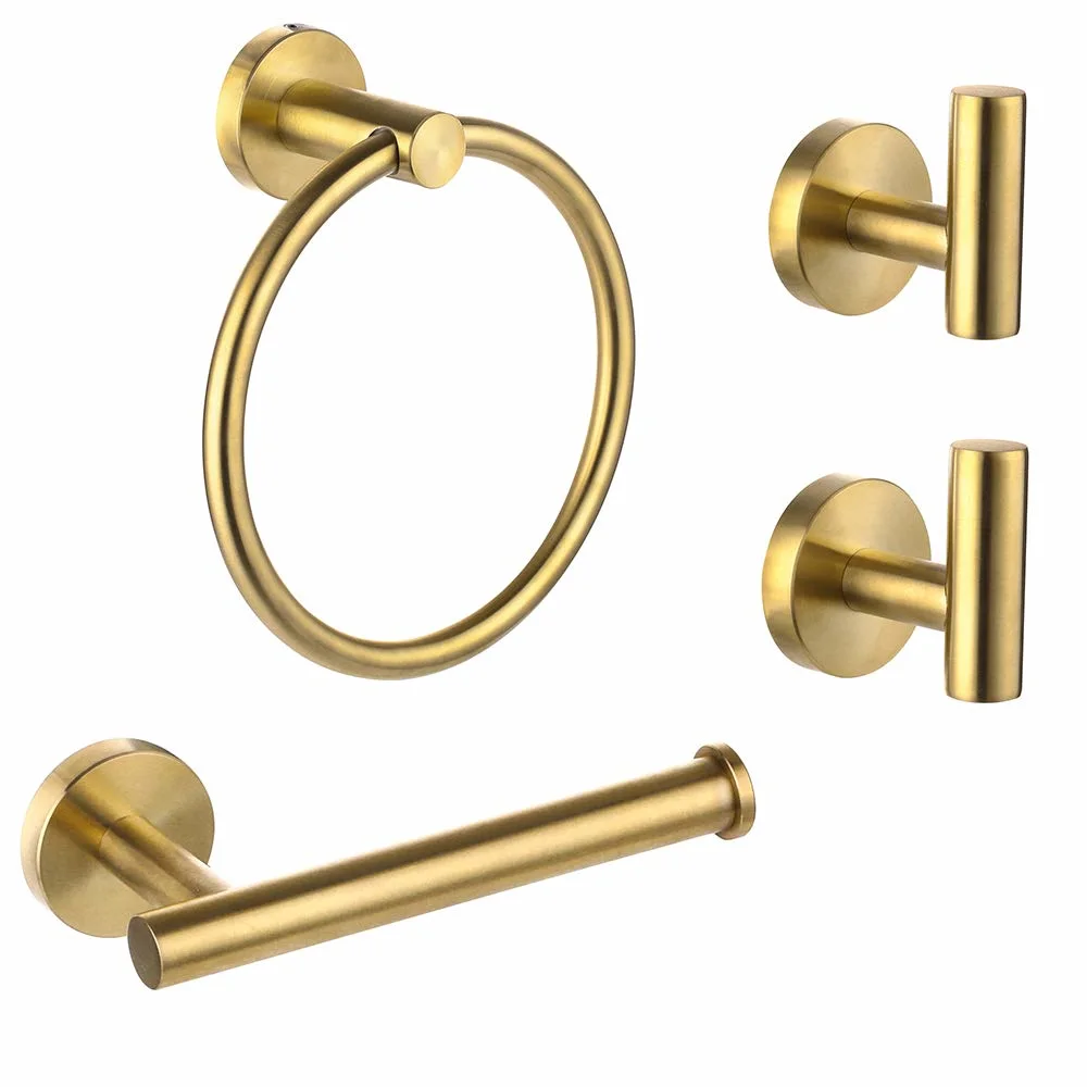 Towel Ring Toilet Paper Holder Robe Towel Hooks 4-Piece Bathroom Hardware Set