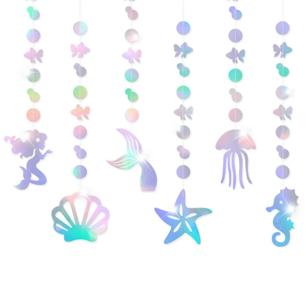 Marine Animals Laser Paper Garland Banner Mermaid Theme Party Decorations Supplies