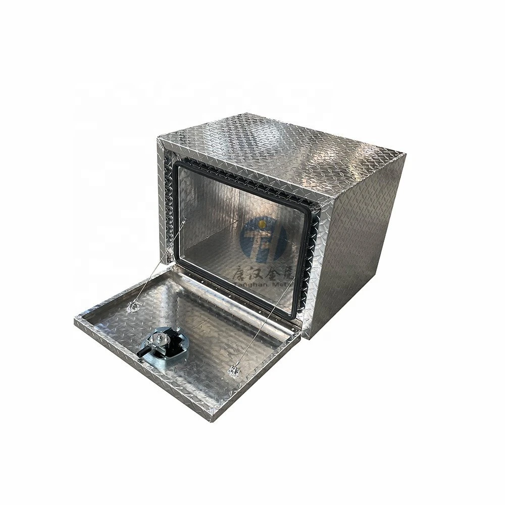 24*18*18pulgadas de ancho de vía de aluminio de diamantes de la caja de herramientas para la recogida/camión remolque bajo la carrocería de almacenamiento con bloqueo de cola de ballena/Bloqueo de mango en T