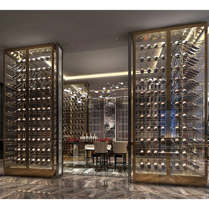 Luxury Gold Stainless Steel Cabinets Rack Constant Temperature Cooler Customized Wine Storage Cellar Cabinets Accessories