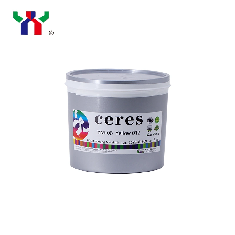 High quality/High cost performance  Ceres Offset Metal Ink for Iron, Color 012 Yellow, Hot Air Natural Dry, 2kg/Can