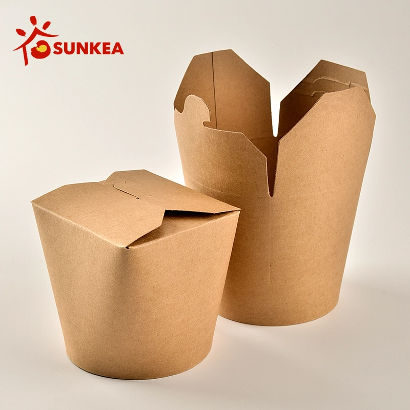 Sunkea Custom Reciclar Salada de recipiente descartável Noodle Caixa de papel Kraft de fast food sem pega Eco-Friendly Embalagens biodegradáveis Caixa de macarrão