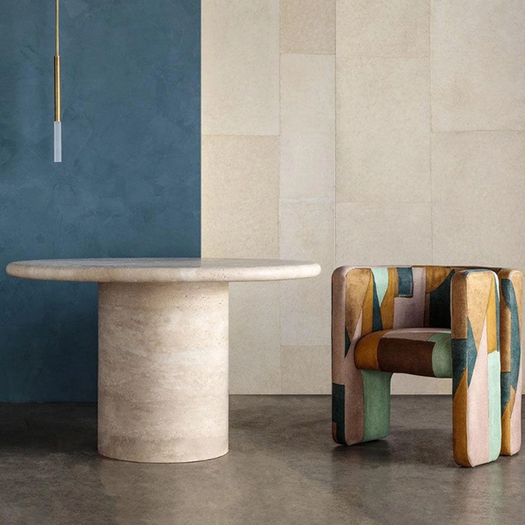 Natural Marble Stone Furniture Round Travertine Dining Table