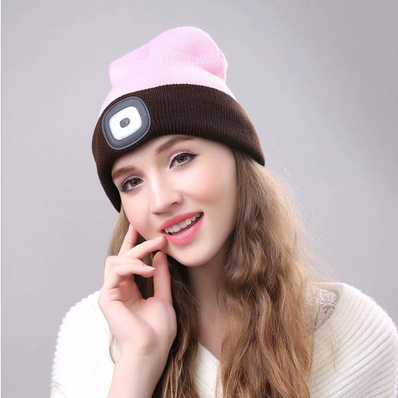 USB Rechargeable 100% Acrylic LED Winter Beanie Hat with Light