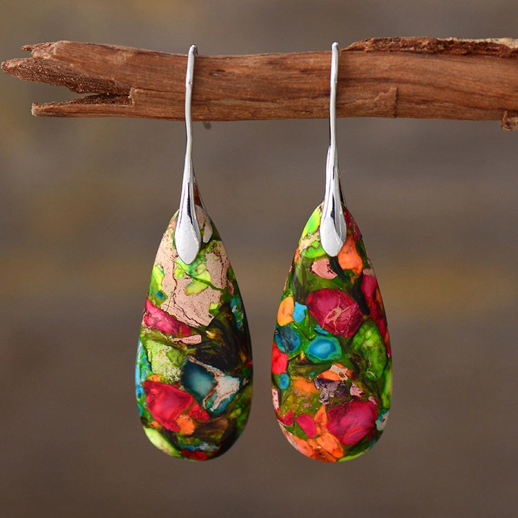 Precio al por mayor Nueva llegada Cross-Border Bohemian Imperial Piedra colgante Teardrop Pendientes