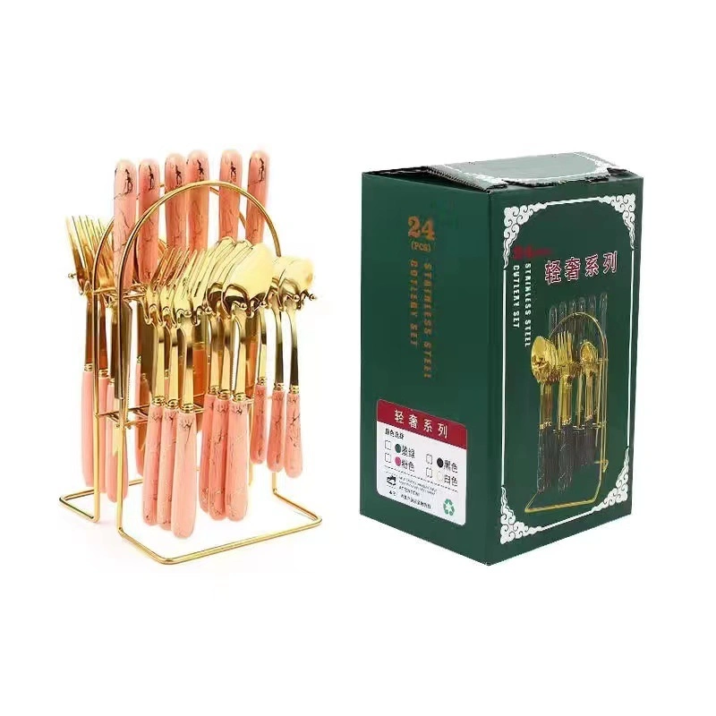 High quality/High cost performance  Ceramic Handle Golden Stainless Steel Cutlery Set Kitchenware Tableware