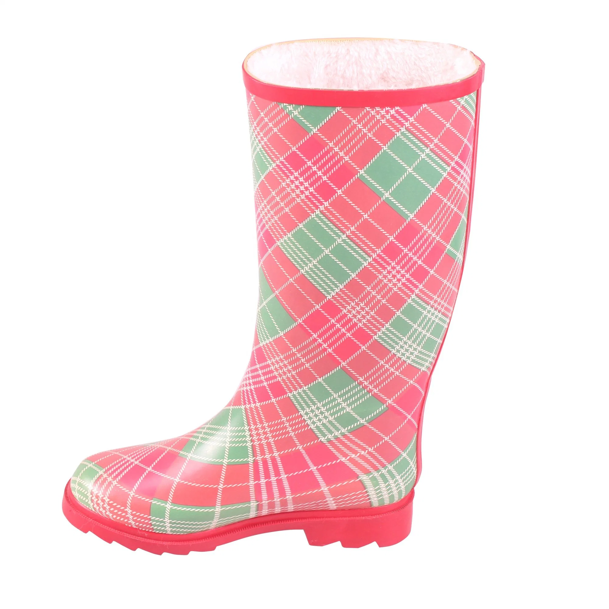 2020 Cheap Winter Custom Logo Plaid Adult Women Rubber Rain Boots Red Ladies Warm Rain Boots Manufacturer Women Rainboots