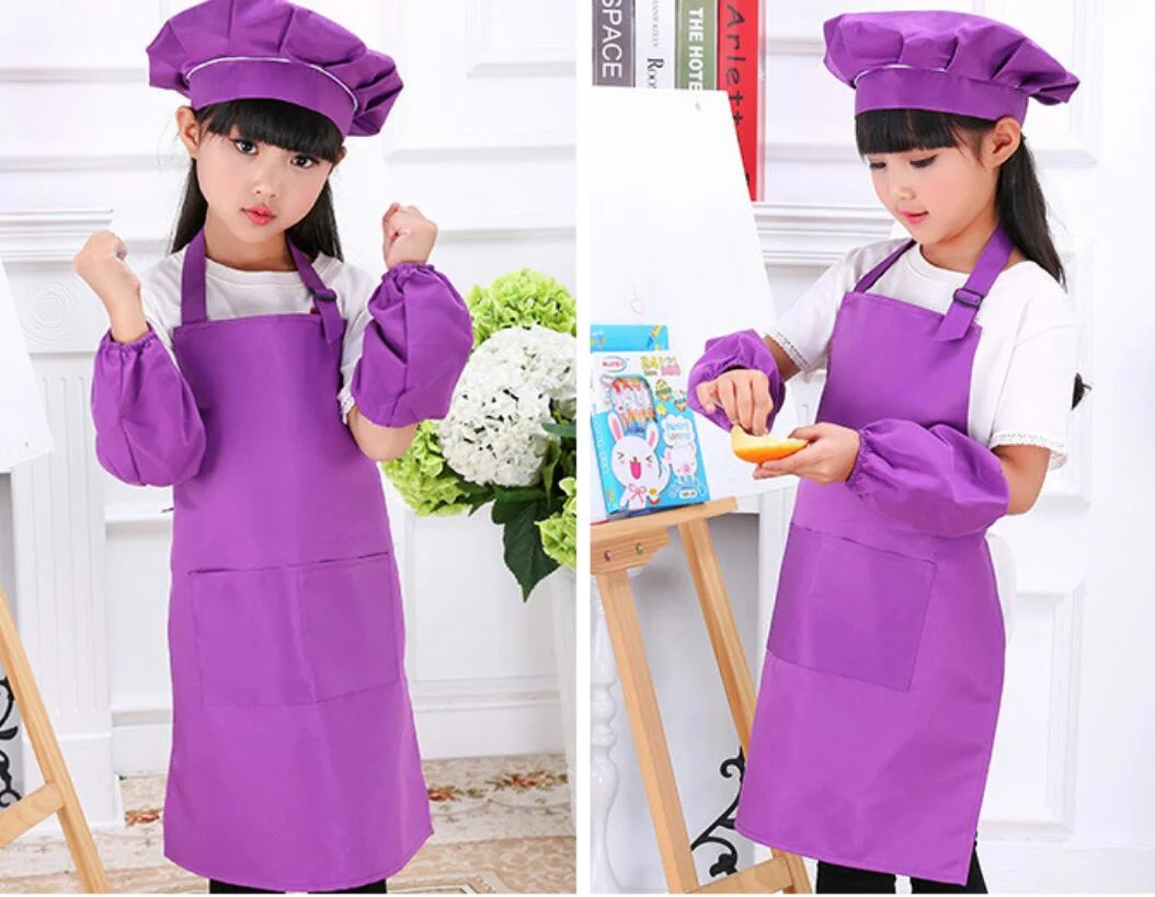 Chinese Factory Custom Make Kids or Women Waterproof Chef Cooking Kitchen Promotion Gift Fashion Apron Set Printing Kitchen Workwear