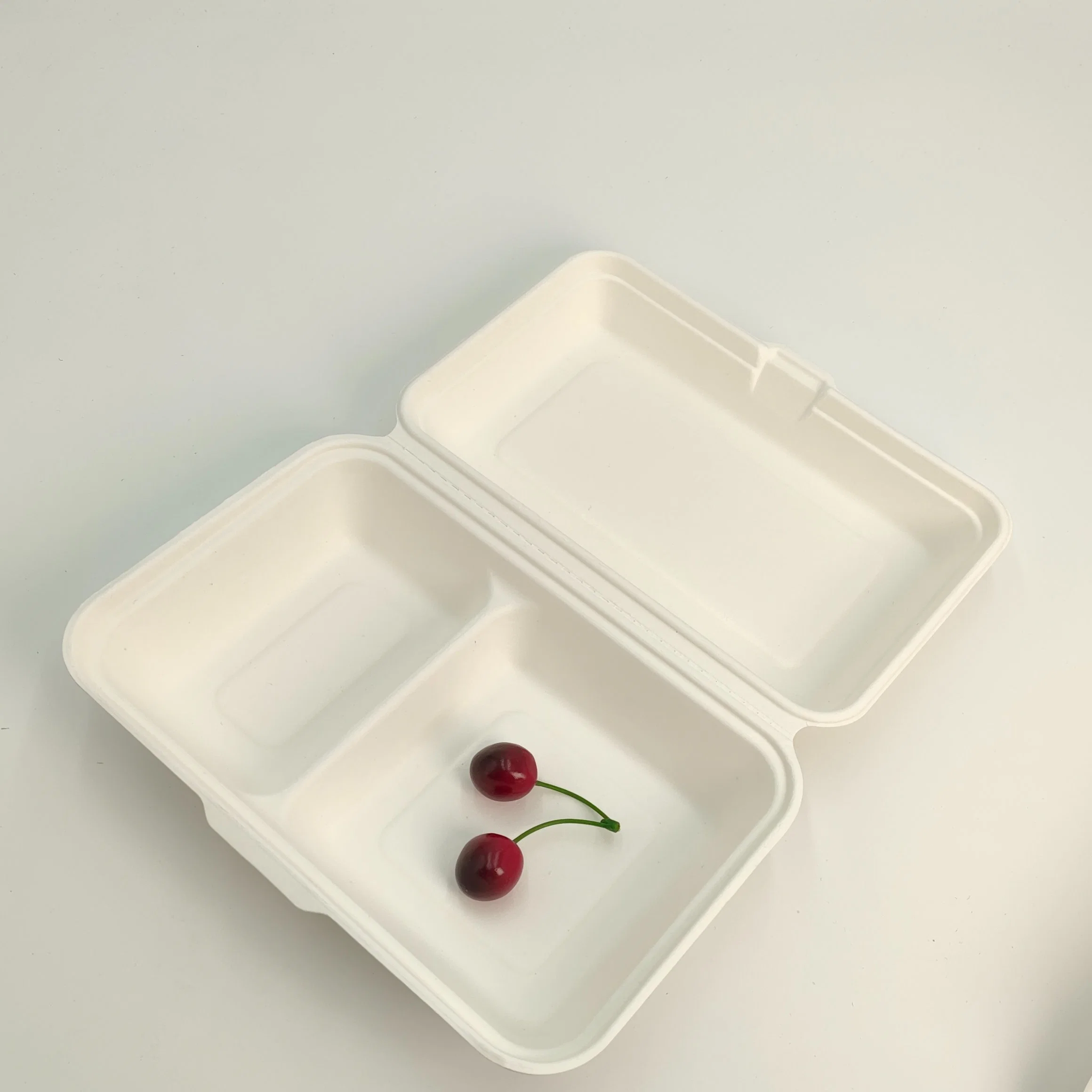 Food Take out Container 100% Biodegradable Sugarcane Bagasse Food Lunch Clamshell Box 2 Compartment