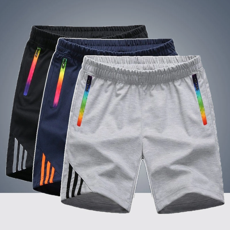 Customized Hot Sale 100% Cotton Striped Design with Rainbow Zipper Fashion Men Shorts