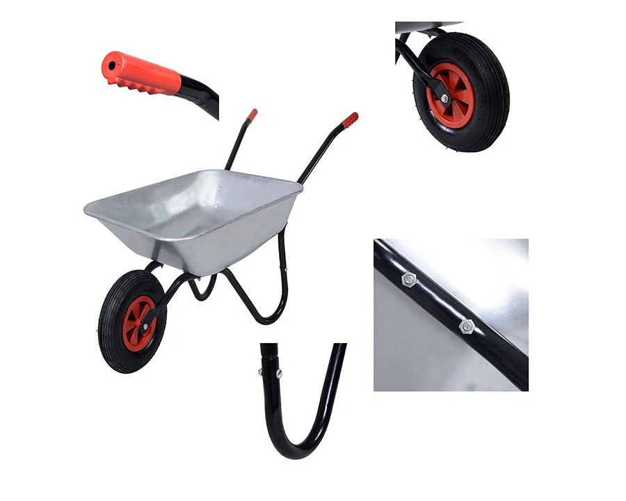 Carrinho de mão de 65 L para jardim galvanizado para serviço pesado com Pneu pneumático