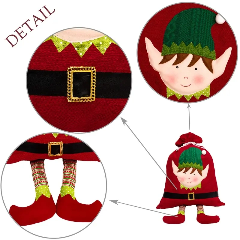 Red Green Xmas Gifts Large Drawstring Christmas Santa Bag Cute Elf Sacks
