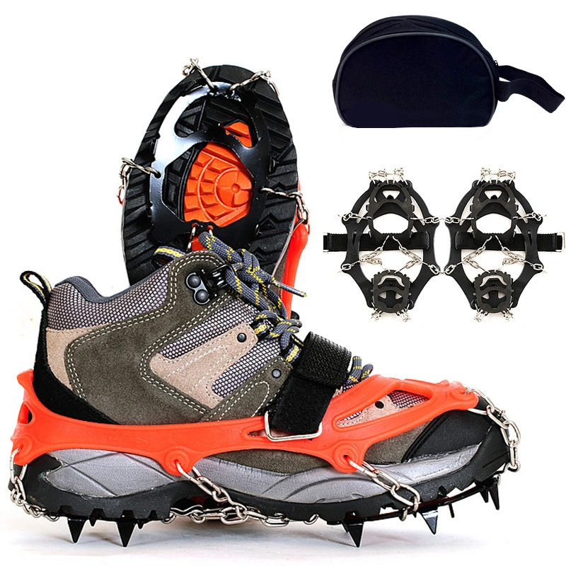 Crampones nieve Hielo Grips Grips zapatos de tacos de tracción antideslizante con 12 dientes zapatos puntas de acero inoxidable protección segura