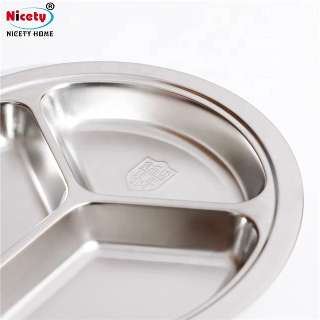 Three Grid Food Grade SUS304 Stainless Steel Food Serving Tray Wholesale/Supplier Children's Dinner Plate