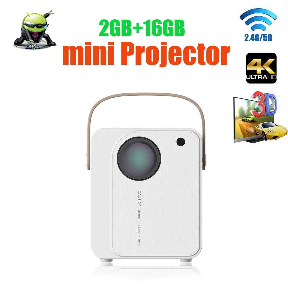 New Mini Projector T2 2GB RAM 16GB 100ANSI Lumens 2.4G/5g WiFi Android Portable Mini Projector Stand by 1080P 4K Video Mini Beamer 3D Home Cinema Projectors