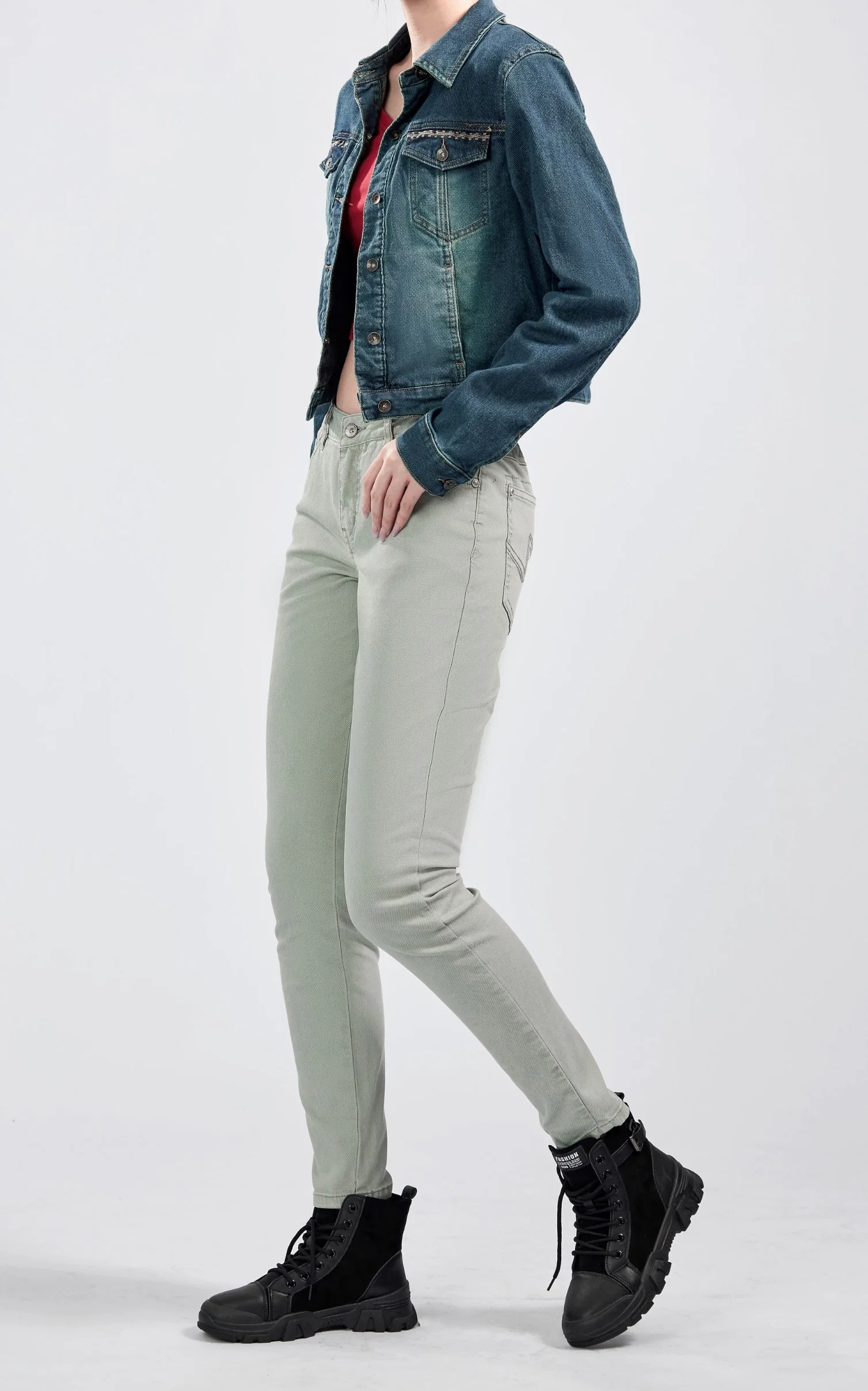 Custom Women Casual Fashion Plain High Waist Skinny-Fit Straight Twill Cargo Pants