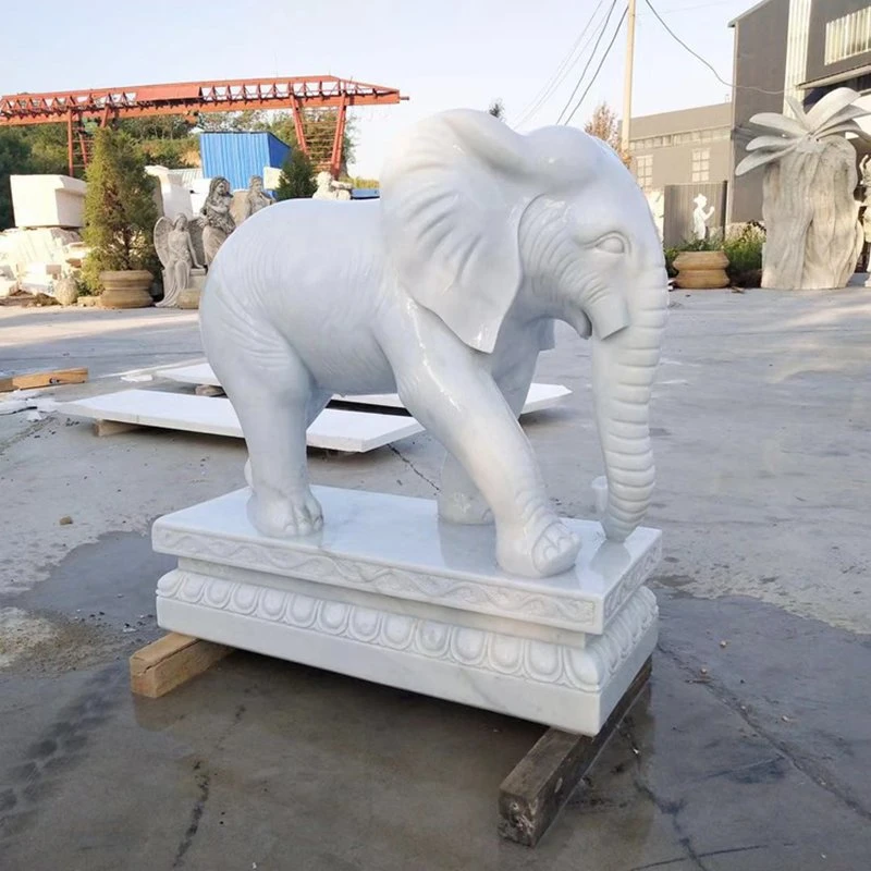 Escultura personalizada com pedra Animal Statue White Marble Elephant para decoração