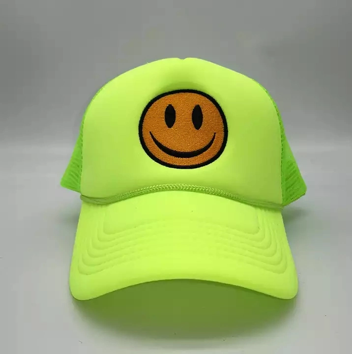 Brand New Embroidery Logo Cap Two Tone 5 Panel Foam Rope Hat Trucker Cap Mesh Smiley Face Trucker Hat Baseball Cap