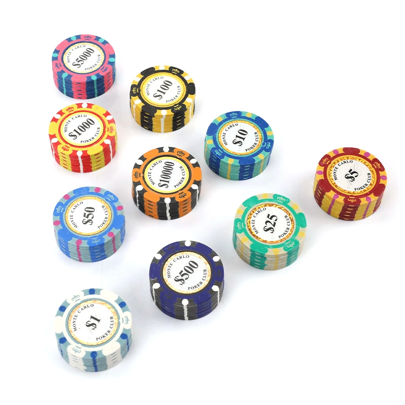 11.5g ABS Clay Ceramic Chip Case Plastic Gambling Game 3D Enamel Metal Case Various Color Stickers Casino Poker Chips Custom