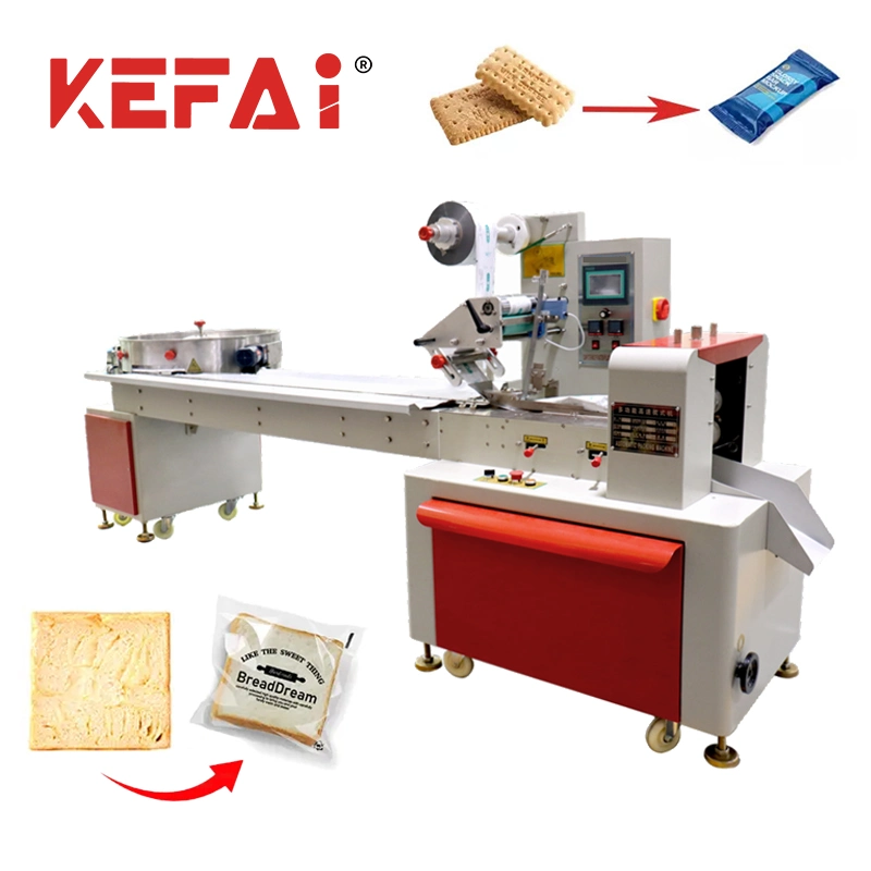 Kefai Automatic Horizontal Bread Cakes Cookies Biscuits Candy Pillow Bag Свежие овощи фрукты Пыхание упаковочная машина для продажи