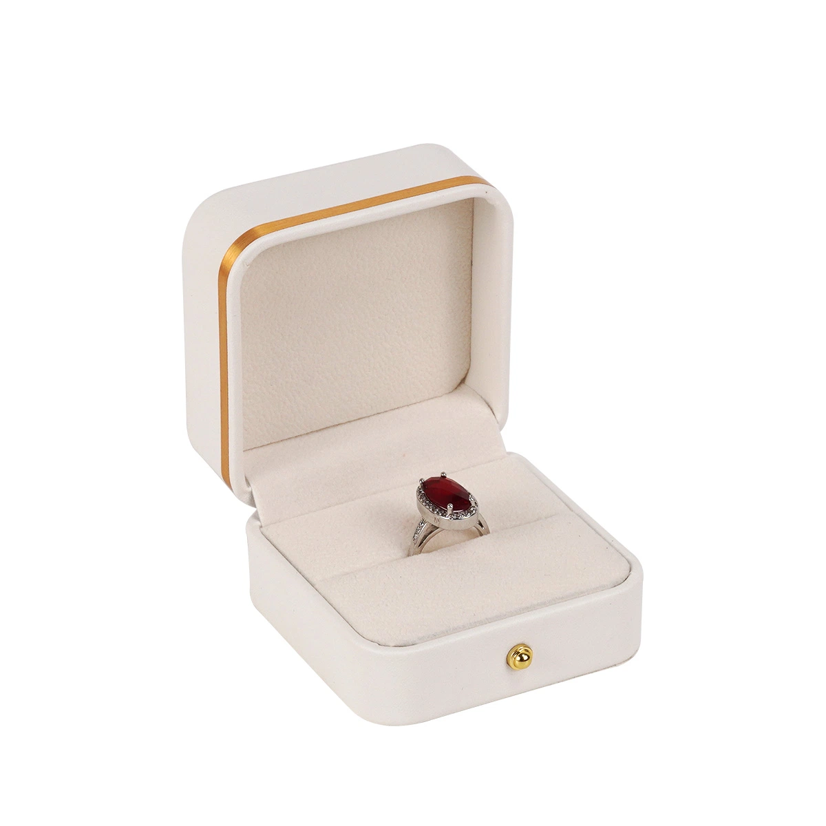 Runde Ecke Bulge Top Single Ring Box Doppel Ring Box Ohne Logo PU Personalisieren Farbe Leder Box mit Golden Stripe