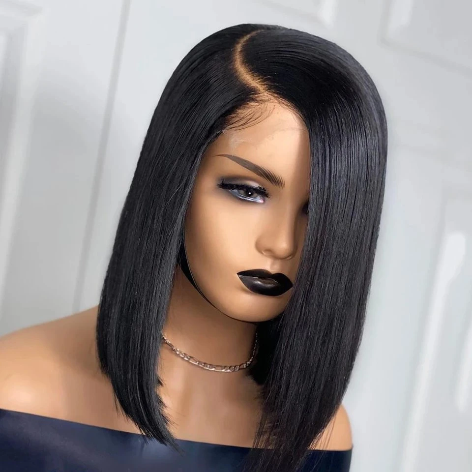 Kbeth Peluca de Cabello Humano para Mujeres Negras Chicas de Belleza Encaje Completo al por Mayor 14 Pulgadas Remy Estilo Bob Recto Corto Peluca Frontal Brasileña Virgen con Pelo de Bebé