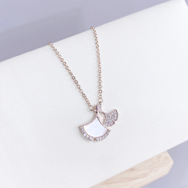 Ginkgo Leaf Necklace S925 Sterling Silver Shell Necklace Fritilene Fan-Shaped Leaf Clavicle Chain