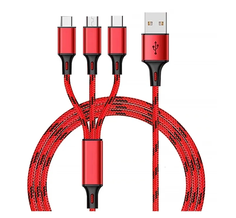 Universal 2.8A 3 in 1 Multi Nylon Multiple Charging Fast USB Charger Cable