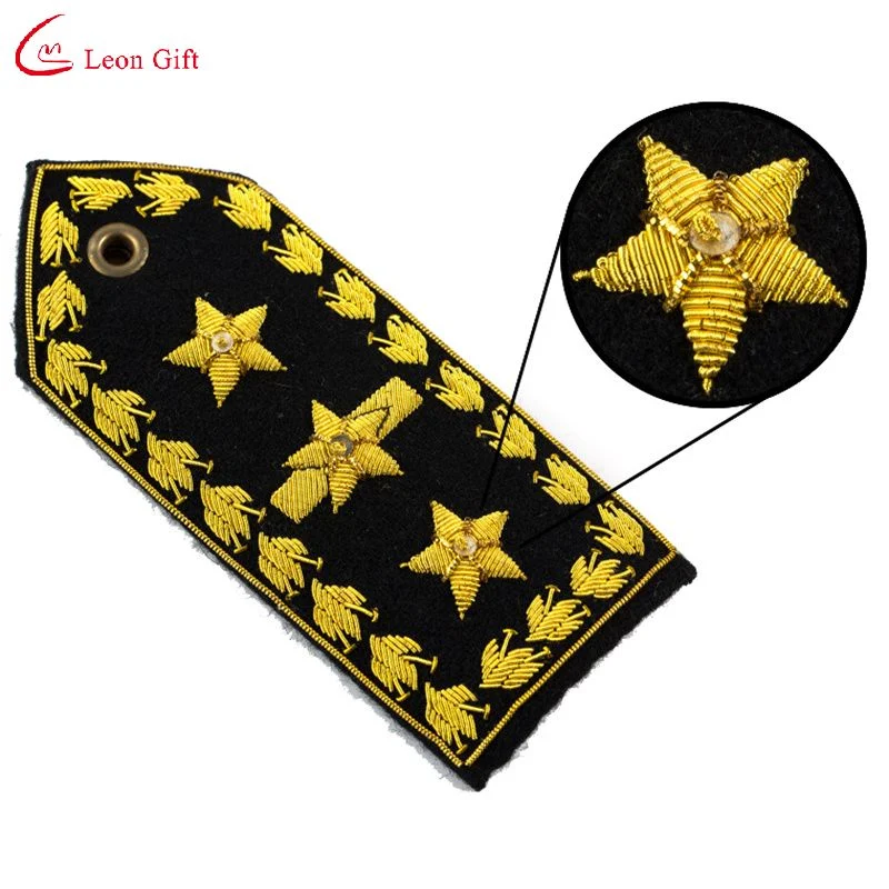 Factory Custom Logo Army Indian Silk High End Embroidery General Honor Shoulder Plate National Gold Handmade Shoulder Badge