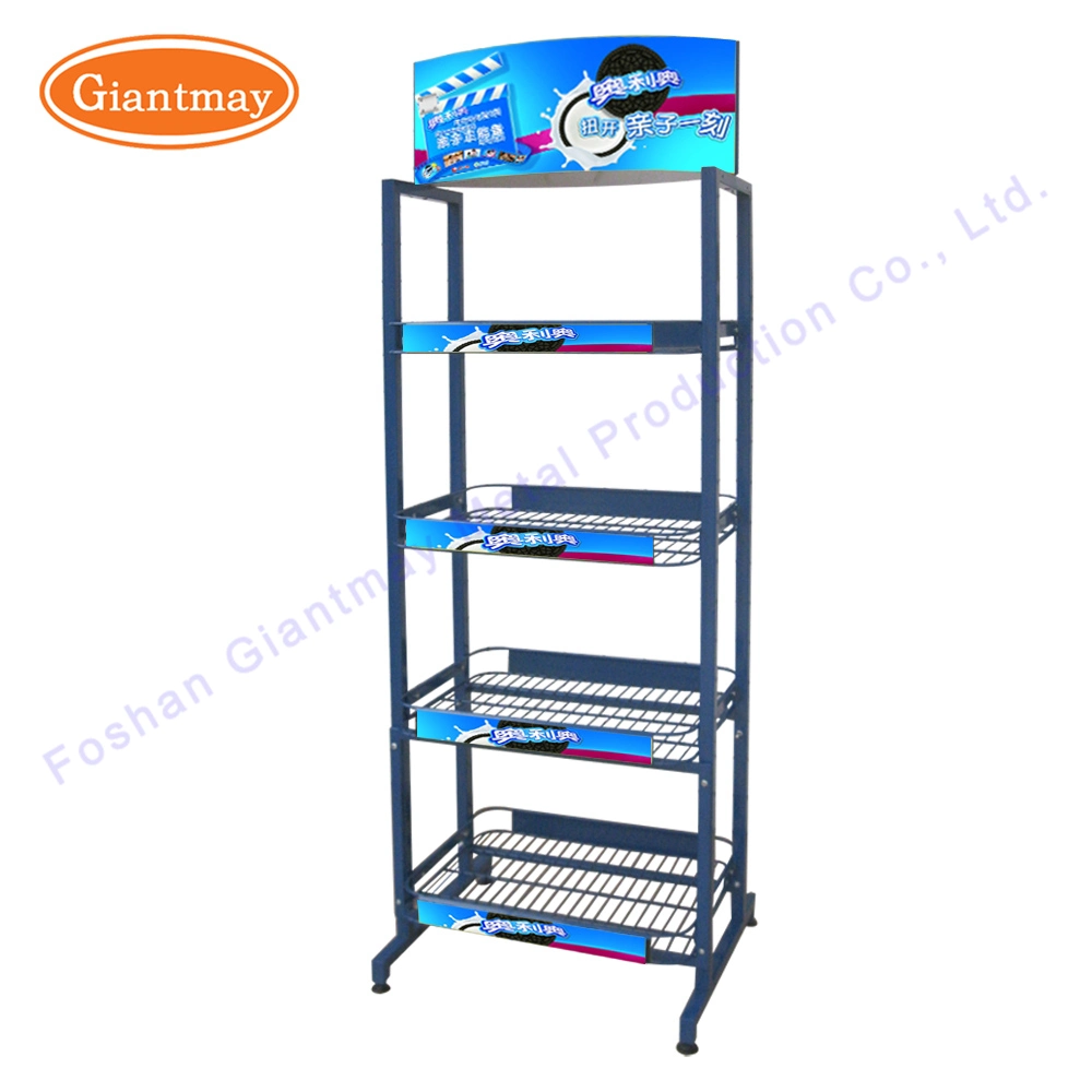 Customized 4-tier estantes de fio metálico Supermercado Display de Chão Racks alimentar