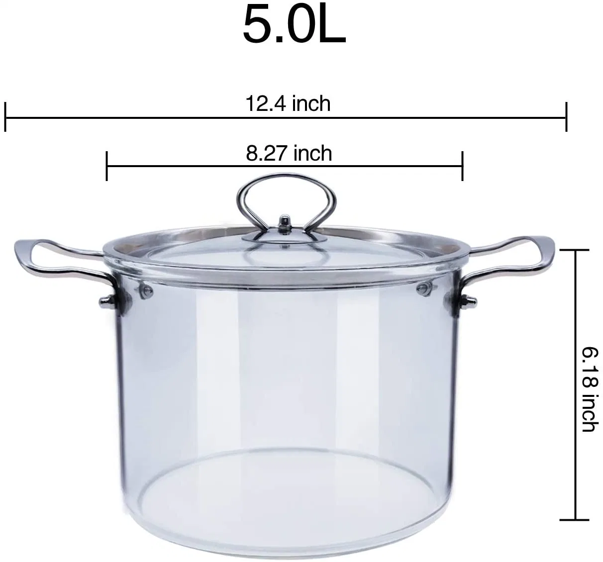 Handblown Heat Resistant Clear Glass Cooking Pans Pots with Glass Cover and Stainless Steel Handle