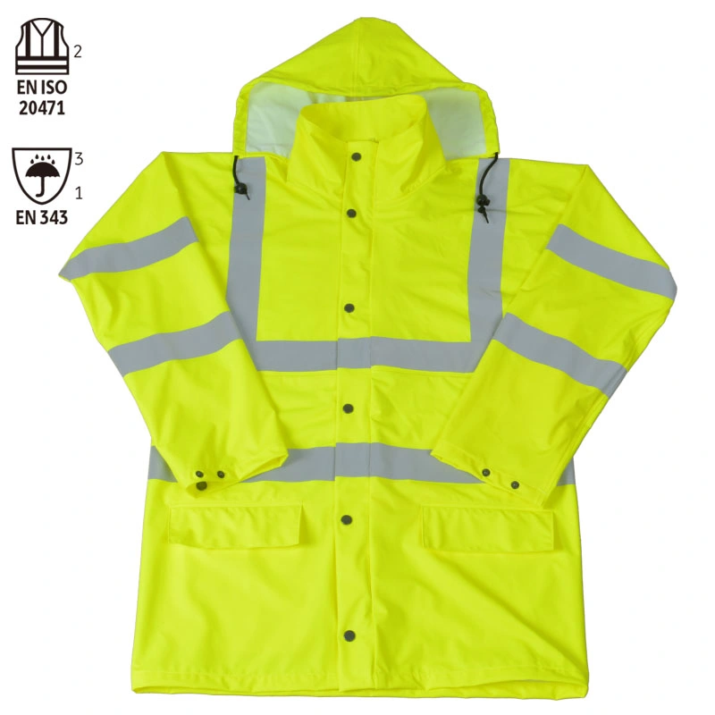 En20471 and En343 ANSI Hi-Vis Protective Jacket Workwear Waterproof Rain Wear with All Seam Welded