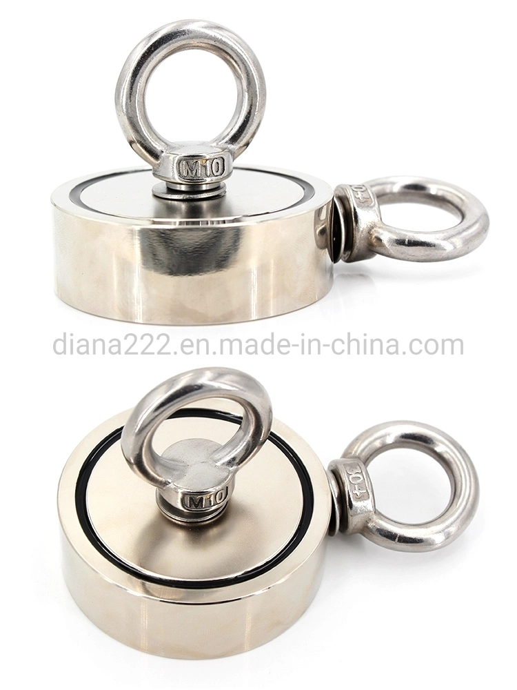 120kg 264lbs N35 D60mm Super Strong Round Neodymium Salvage Double-Side Fishing Magnet with Eyebolt