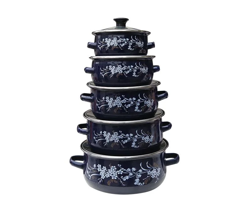 Superior Quality Safety Eco-Friendly Round Shape 5 PCS Enamel Casserole Set