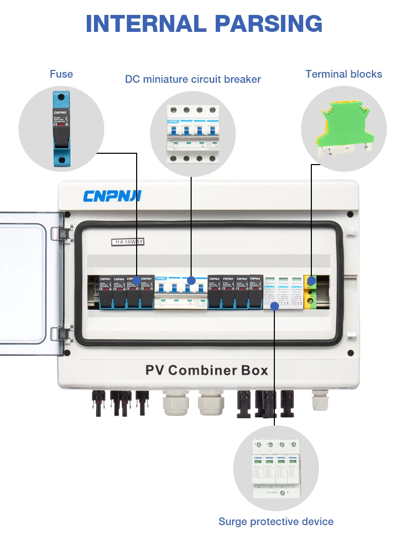 مخرج 1 للإدخال 4 سلسلة Compbiner PV مقاوم للمياه علبة فاحصة بلاستيكية Solar PV DC 1000V